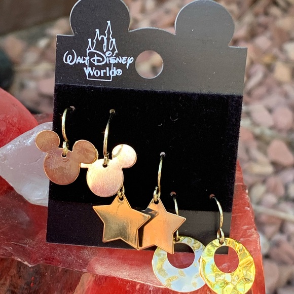 Mickey face, Stars, and hammered style round Earrings - 3 for One Price - Picture 2 of 3